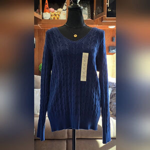 St. John's Bay Navy Blue Cable Knit Sweater NWT